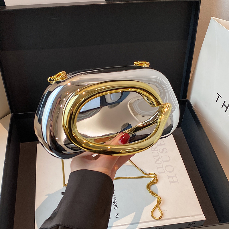 Women Bags Gold - Tas Genggam Kotak Penutup Emas Tas