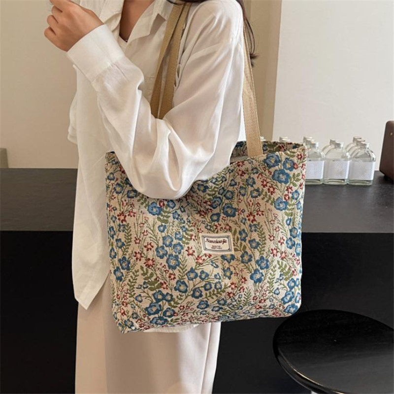 Women Bags For Work - Tas Kanvas Bordir Bunga dengan Pola